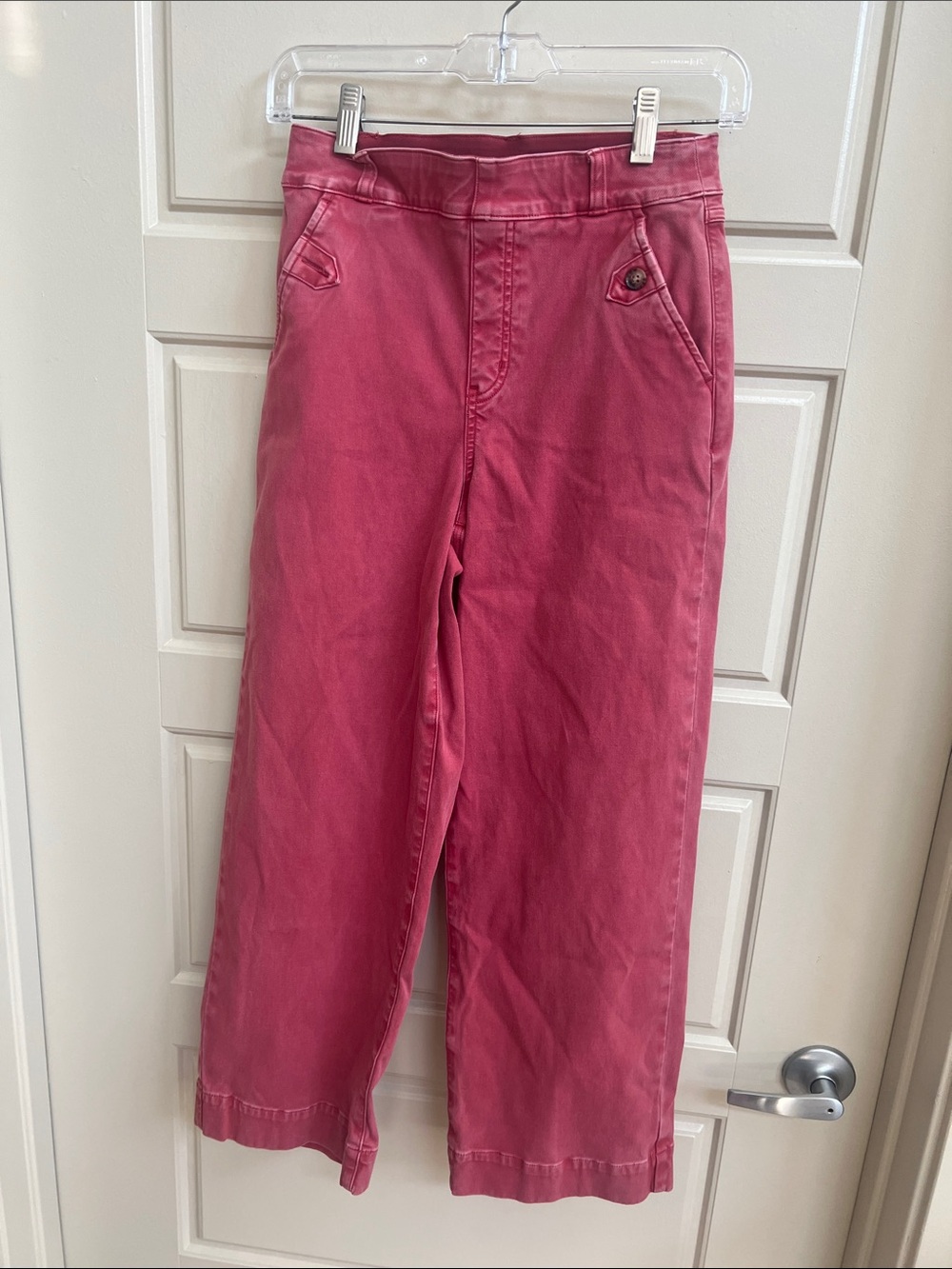 SPANX Wide Leg Cropped Pants S High Rise Stretch pink Twill Barbieore Coastal - Picture 3 of 5